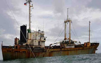 <p><strong>GOVERNMENT-OWNED.</strong>The Philippine government took control of a foreign cargo vessel abandoned by crew members weeks after authorities salvaged and towed the ship to a port in Pambujan town in the wake of Typhoon Agaton last January. <em>(Photo courtesy of PNP Region 8)</em></p>